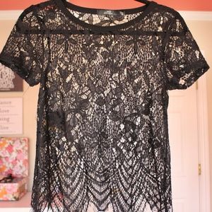 Buckle Black Lace Short-sleeve Top